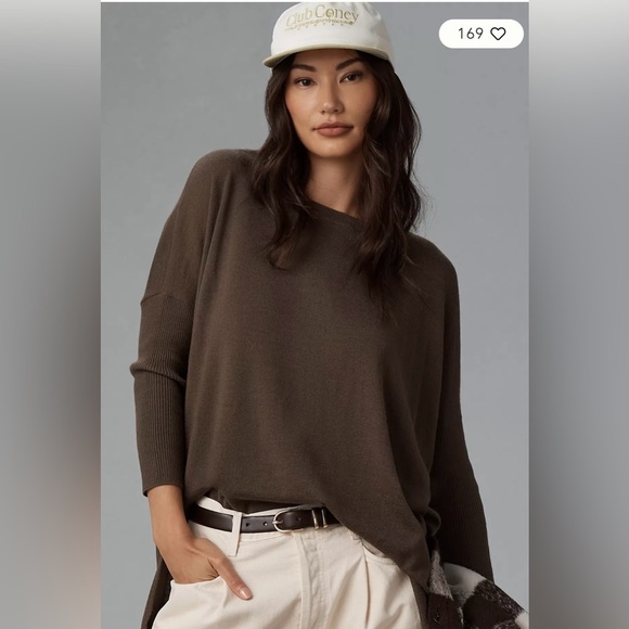 Merino Wool Anthropology Maeve Oversized Crew-Neck Sweater Size XS ~ fits Large - Picture 4 of 10